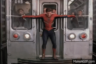 Spider-Man arrêtant une rame de métro avec ses toiles, scène de Spider-Man 2